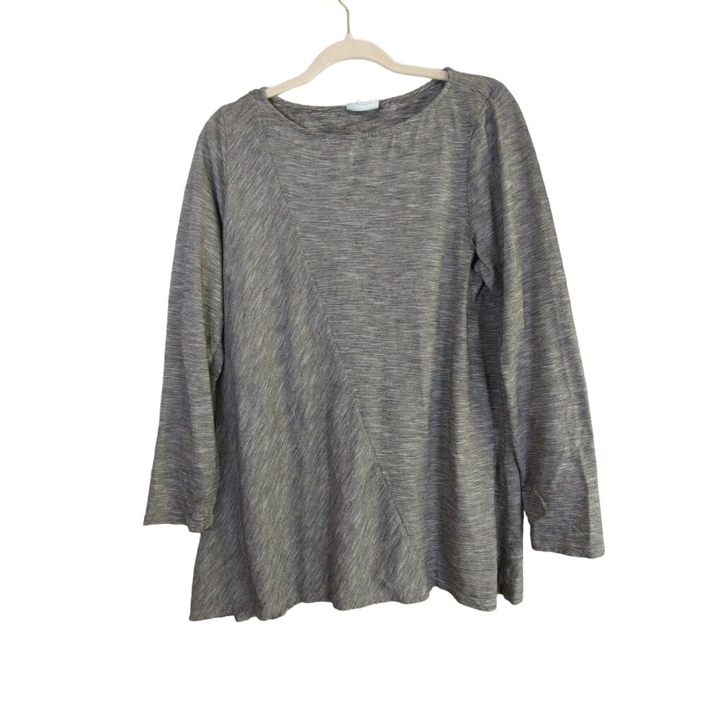 J Jill PureJill Top‎ Womens Medium Gray Stripe Asymmetric Tunic